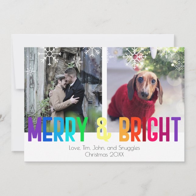 Carte moderne Rainbow Merry & Bright Two Photos Ca (Devant)