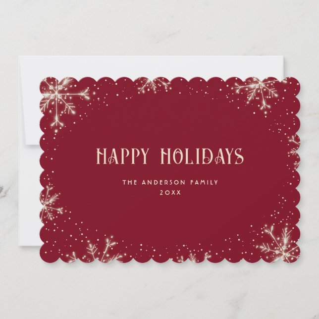 Carte moderne Red Snowflake Snow Happy Holidays Ca (Devant)