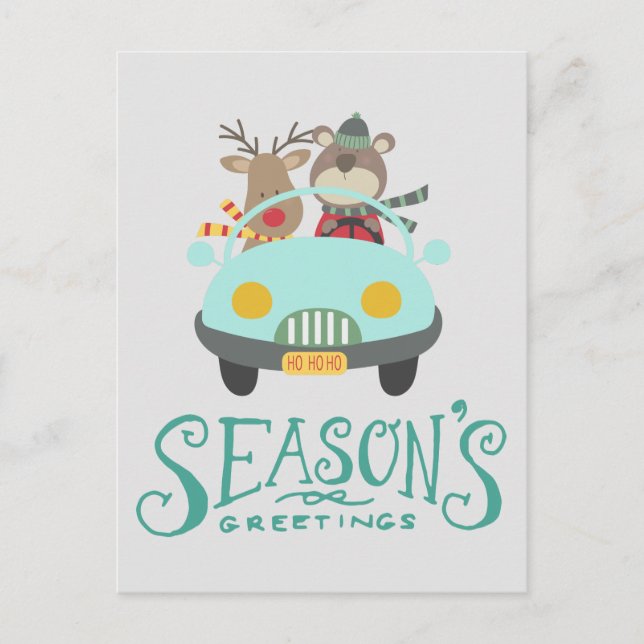 Carte moderne Reindeer & Bear Holiday Card (Devant)