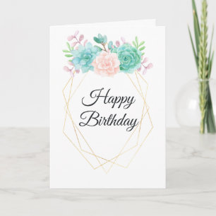 Carte Moderne rose et vert Succulents Aquarelle Annivers