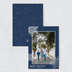 Carte moderne Silver Foil Snowflake Photo Holiday