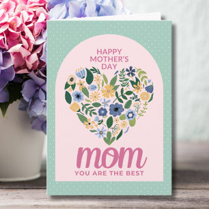 Carte Moderne simple Pastel Floral Heart Best Mom