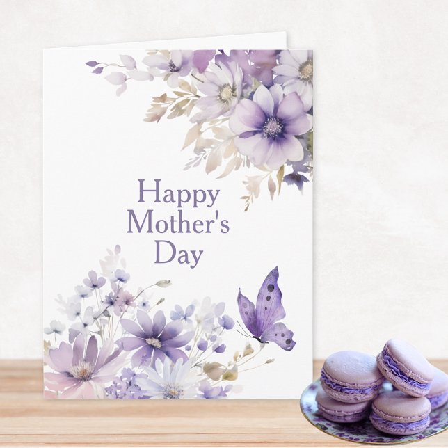Carte Moderne stylish Floral Happy Mother's Day Card (Modern Stylish Purple Watercolor Floral Happy Mother's Day Card with Personalized Message Inside)
