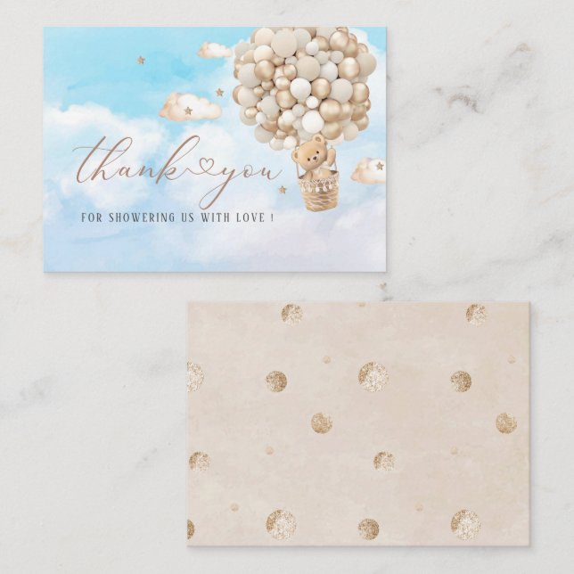 Carte moderne Teddy Bear Ballon Watercolor Flat No (Devant / Derrière)