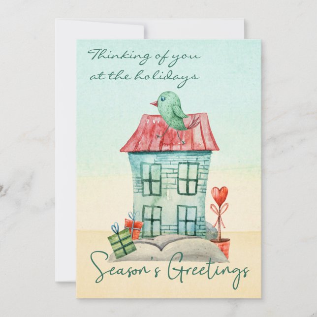 Carte moderne Watercolor Bird House Script (Devant)