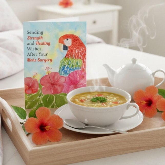 Carte Mohs Surgery Healing Scarlet Macaws, Hibiscus (Créateur téléchargé)