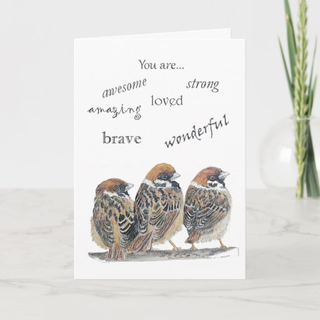Carte Moineau oiseau drôle encourageant et solidaire (Devant)