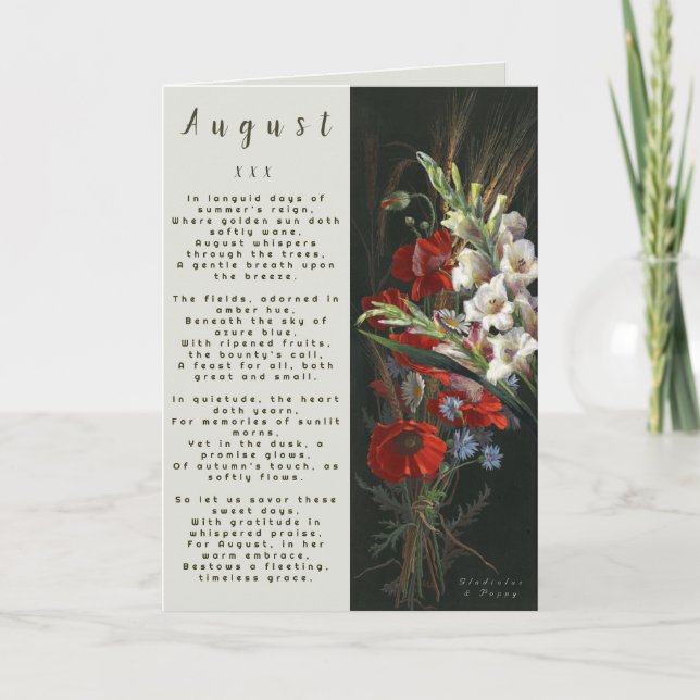 Carte Mois d'août Né en fleurs de prose (Devant)