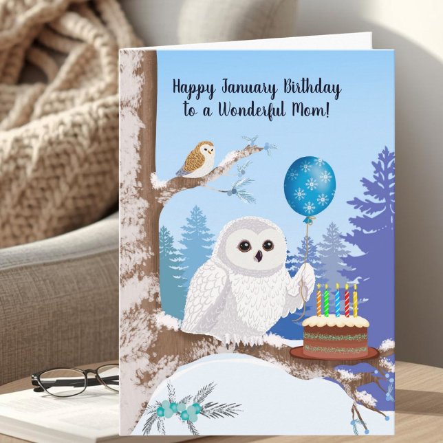 Carte Mom Happy January Birthday Snowy Owl (Créateur téléchargé)