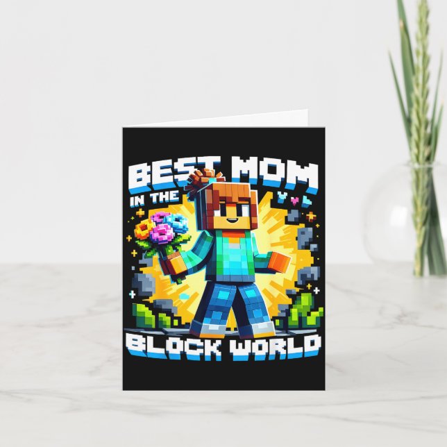 Carte Mom in the block world pixel gaming mother day (Devant)