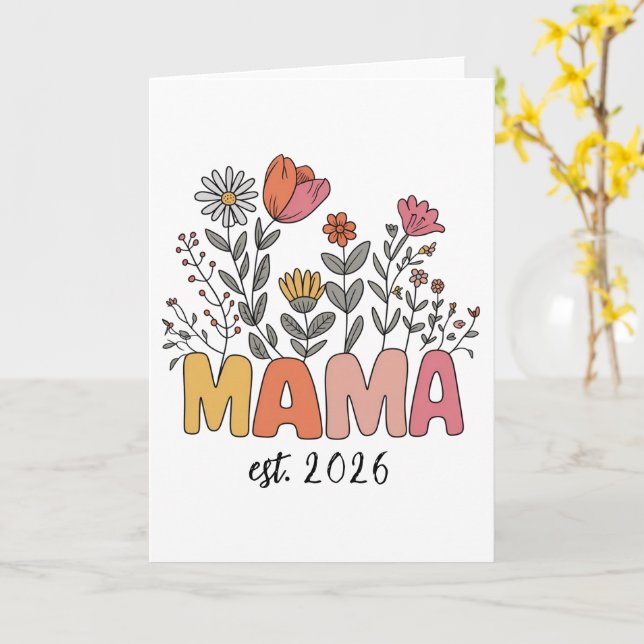 Carte Mom Mama Est 2026 Pregnancy Floral Personalized (Fleur jaune)