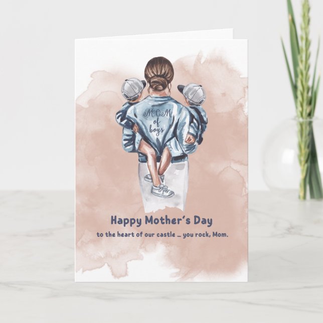 Carte Mom of Boys Watercolor Mother’s Day Card (Devant)