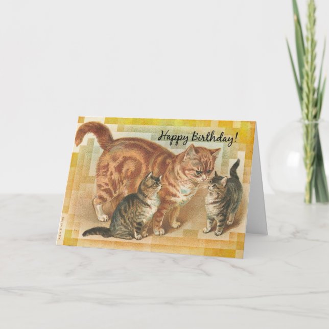 Carte Momma Chat et chatons vintages, Anniversaire (Devant)