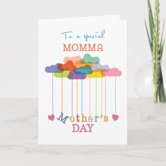 Carte Momma mignonne Fête des Mères Nuages et Coeurs Arc (Devant)