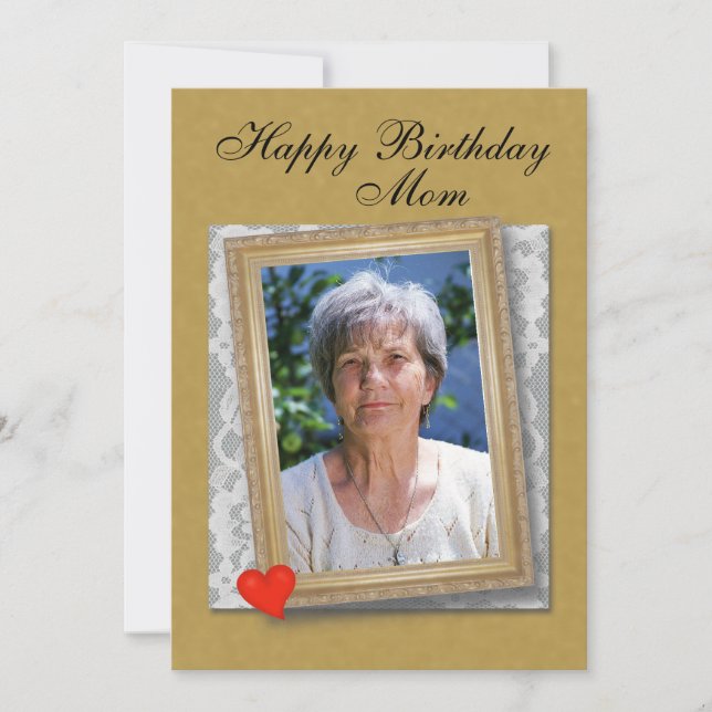 Carte Mom's Birthday framed photo, lace and heart (Devant)