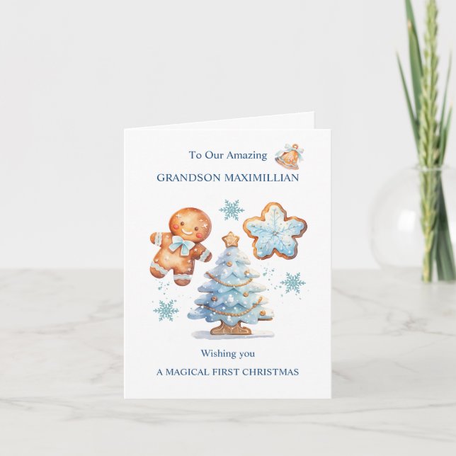 Carte Mon 1er Noël Gingerbread Boy Snowy Tree (Devant)