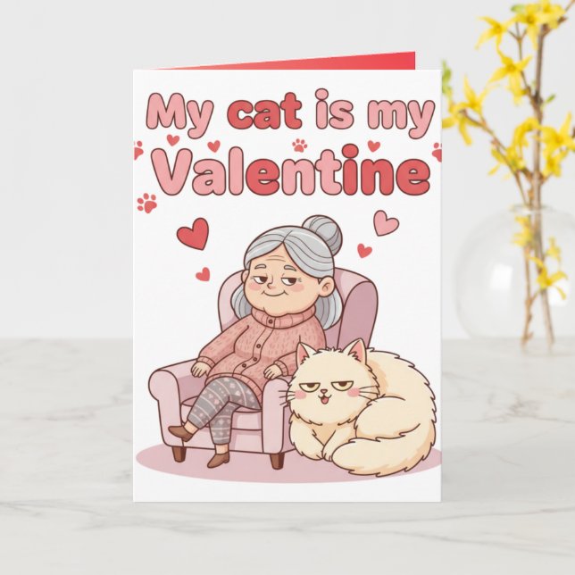 Carte Mon chat est mon Valentin ! Drôle de Saint-Valenti (Fleur jaune)