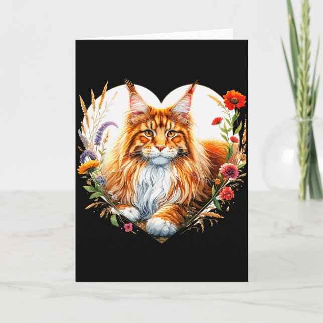 Carte Mon chat est mon Valentin Mignon Maine Coon orange (Devant)