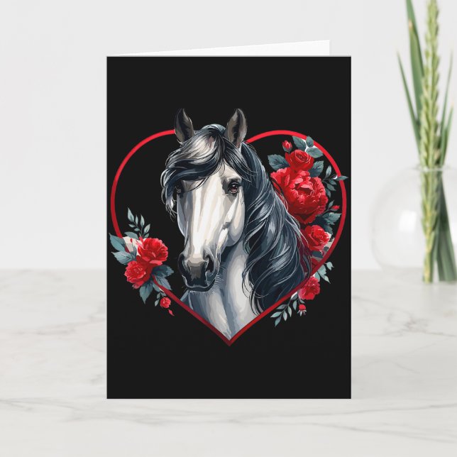 Carte Mon cheval est ma Saint-Valentin _ Roses et  Gray  (Devant)