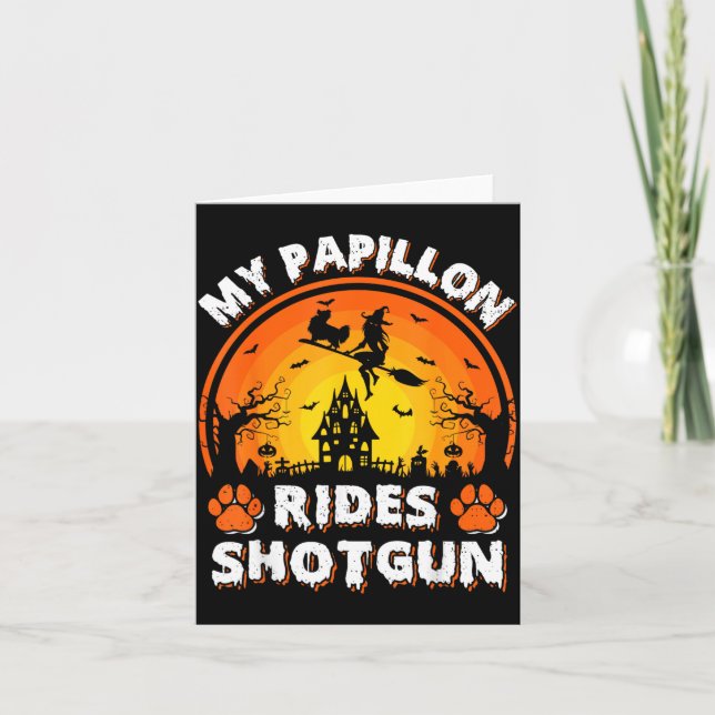 Carte Mon chien Papillon monte sorcière Halloween (Devant)