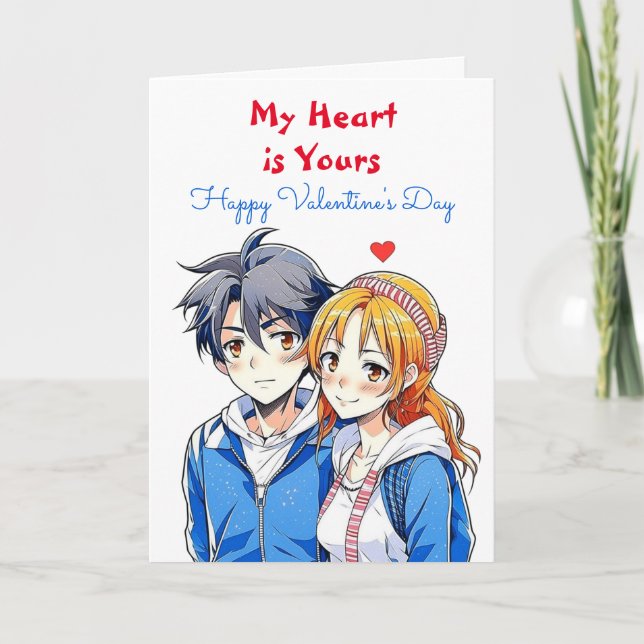 Carte Mon cœur est à vous | Anime Joyeuse Saint-Valentin (Devant)