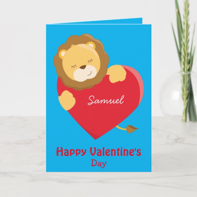 Carte Mon fils à la Saint-Valentin lion adorable (Devant)