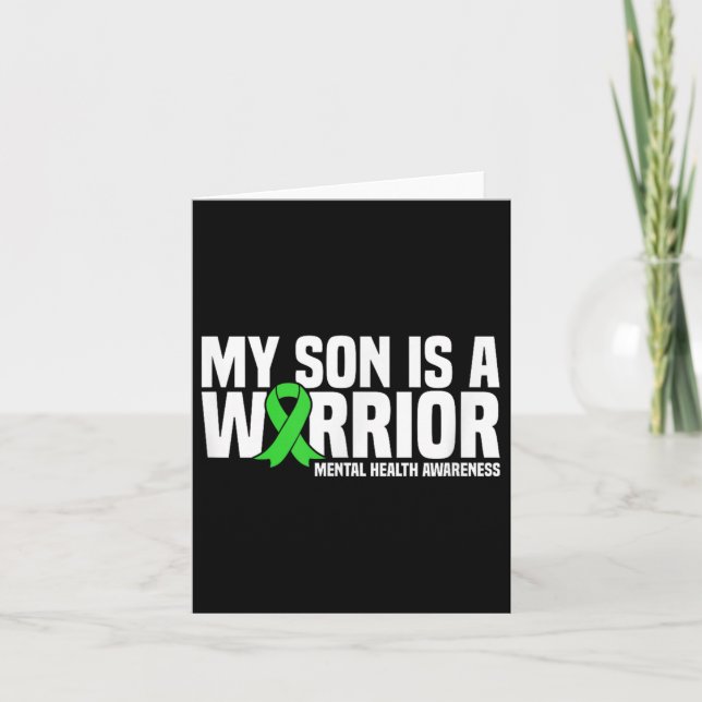 Carte Mon Fils Est Un Guerrier Vert Ruban Santé Mentale  (Devant)