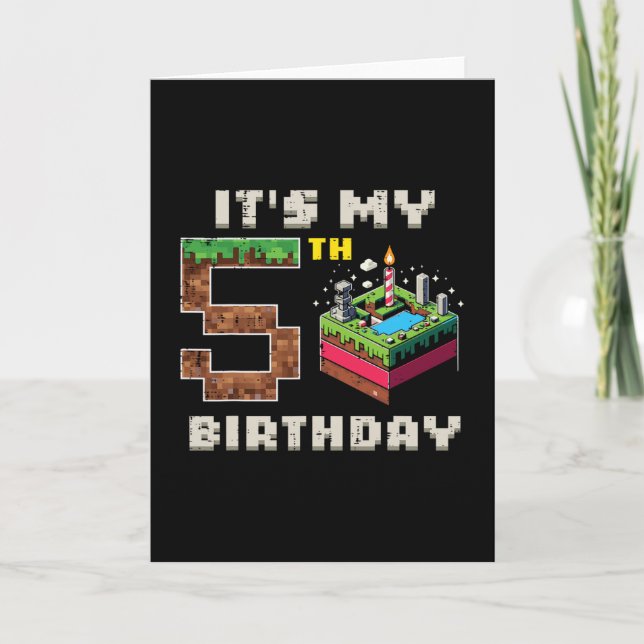 Carte Mon jeu pixel de 5 ans d'anniversaire 5 gâteau vid (Devant)