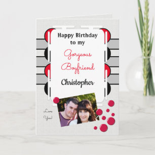 Carte Mon magnifique petit ami rouge photo anniversaire