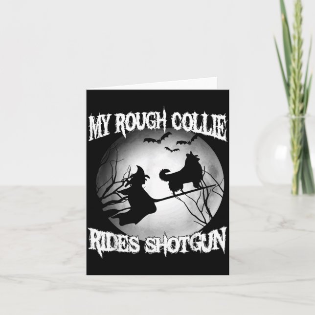 Carte Mon Rough Collie monte Halloween tiré (Devant)