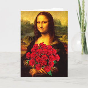 Carte Mona Lisa Avec Bouquet De Roses Rouges
