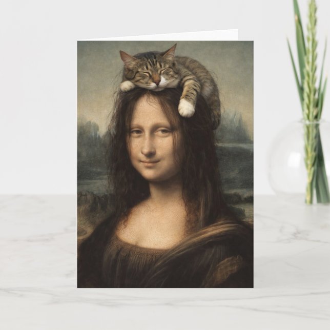 Carte Mona Lisa avec chat endormi (Devant)