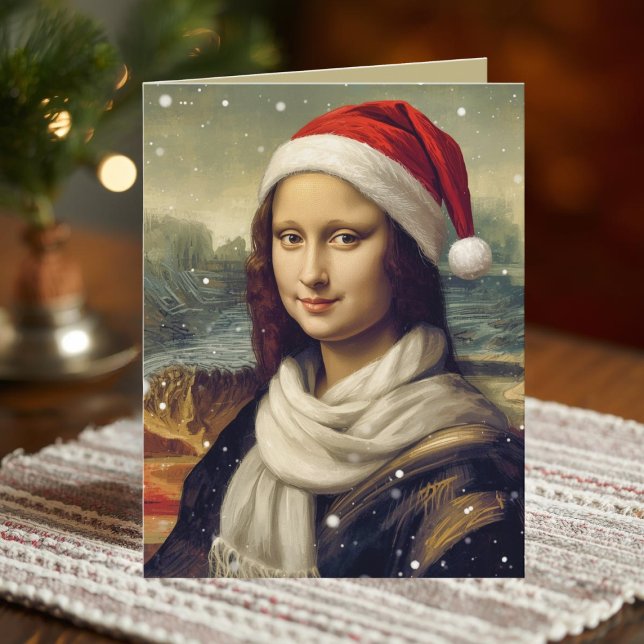 Carte Mona Lisa avec un chapeau de Père Noël - citation  (Créateur téléchargé)
