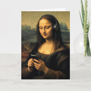 Carte Mona Lisa moderne d'anniversaire avec smartphone