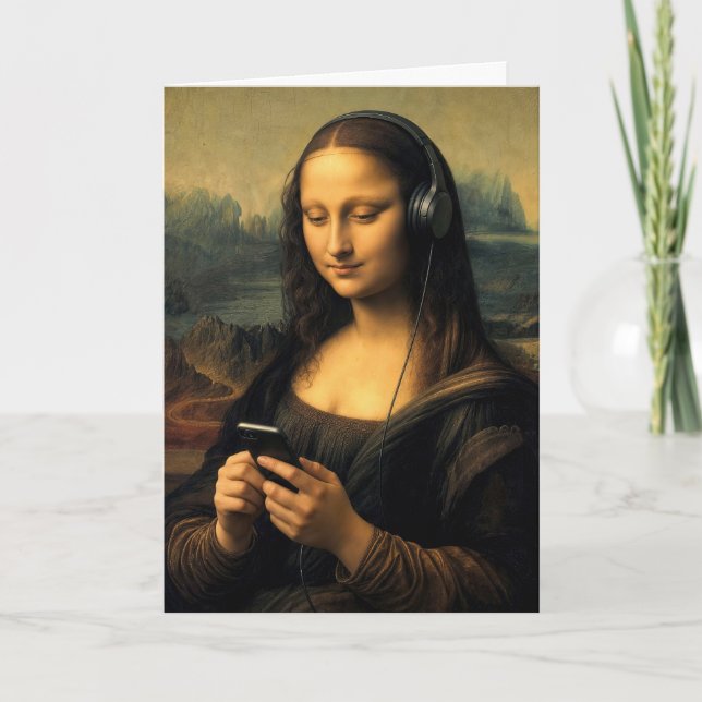 Carte Mona Lisa moderne d'anniversaire avec smartphone (Devant)