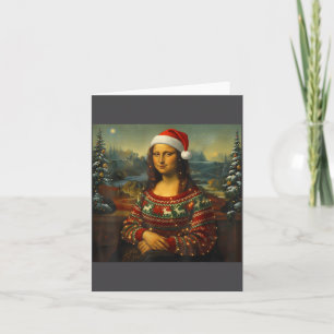 Carte Mona Lisa Parodie Chapeau de Noël Festif