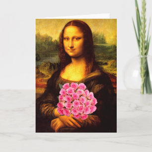 Carte Mona Lisa With Bouquet Of Pink Roses
