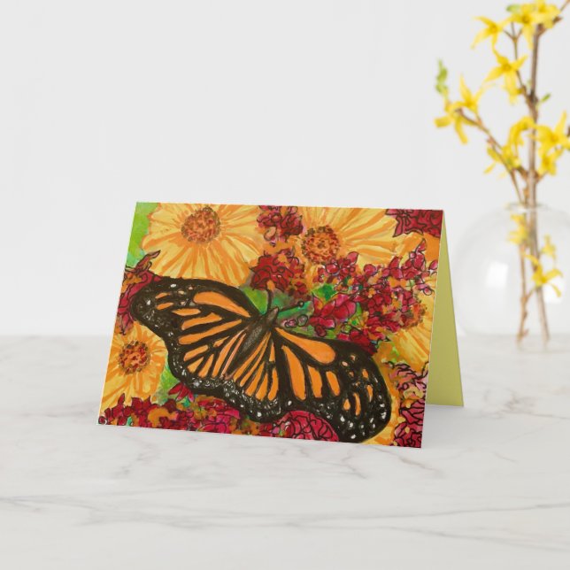 Carte Monarch Butterfly Sunflowers Milkweed Watercolor (Fleur jaune)