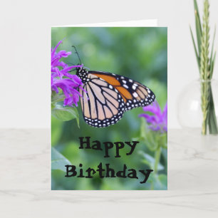 Carte Monarque sur la fleur pourpre, joyeux anniversaire