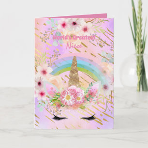 Carte Mondes plus grands NIECE Unicorn Visage rose Or Ca