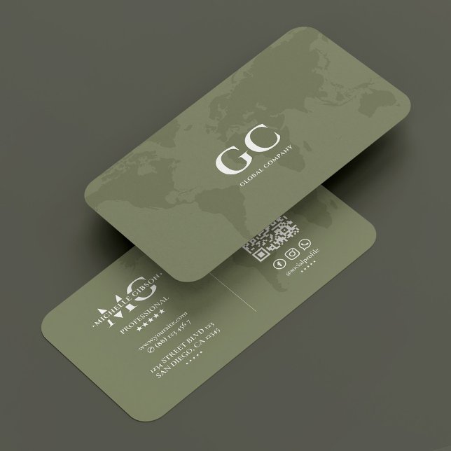 Carte mondiale professionnelle minimale Sage Green (Minimal Professional Global World Map Sage Green Business Card
)