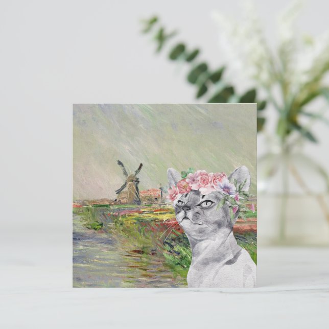 Carte Monet Champ Tulipes et Fancy Cat Flat (Debout devant)