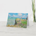 Carte Monet Cliff Walk à Pourville Greeting Card<br><div class="desc">Monet Cliff Walk à la carte de voeux de Pourville. Huile sur toile de 1882. L'impressionniste français Claude Monet peignait fréquemment la mer, et c'est l'un de ses peintures océaniques les plus aimées et célèbres. L'oeuvre présente deux filles debout sur une falaise herbacée surplombant les vagues bleues au-delà. L'une des...</div>