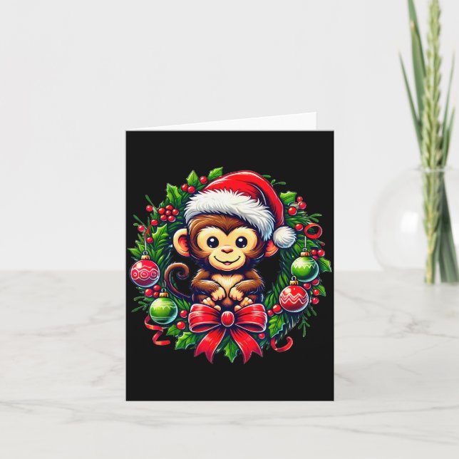 Carte Monkey Santa Hat Christmas Xmas  (Devant)