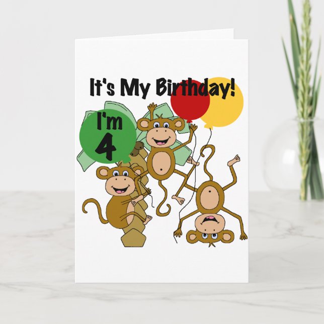 Carte Monkey Shine 4th Birthday Tshirts et cadeaux (Devant)