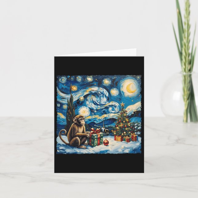 Carte Monkey Van Gogh Style Starry Night Christmas Winds (Devant)