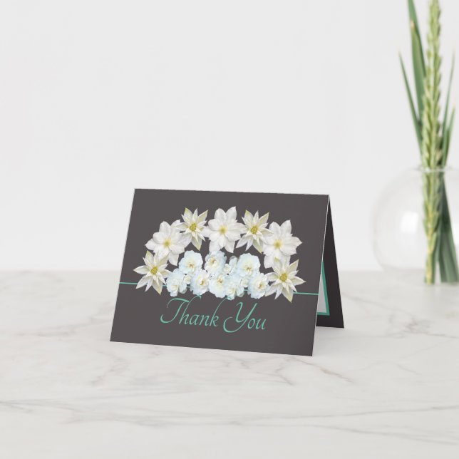 Carte Monnaie Grise Jolie Fleurs Blanches Bouquet Merci (Devant)