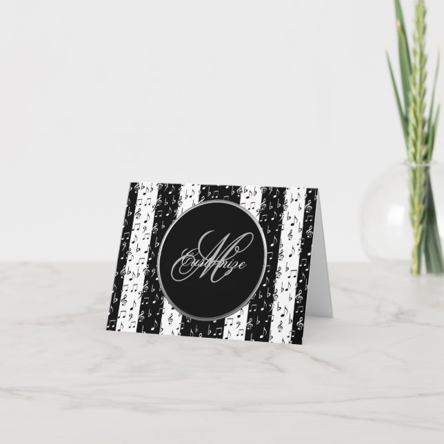 Carte Monogram Black & White Musical Stripes (Devant)