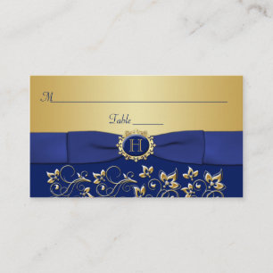 Carte Monogram Blue Gold Floral Place