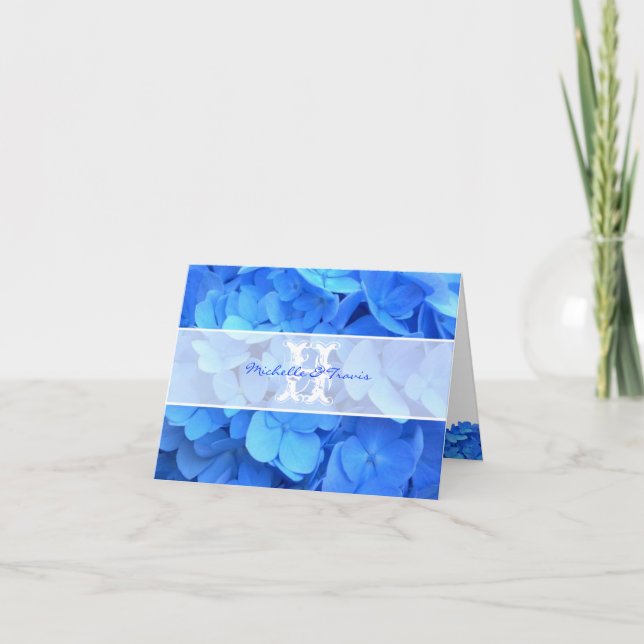 Carte Monogram Blue Hydrangea Thank (Devant)